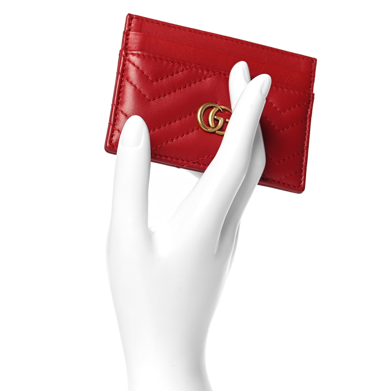 Gucci Calfskin Matelasse GG Marmont Card Holder Hibiscus Red 2 of 6