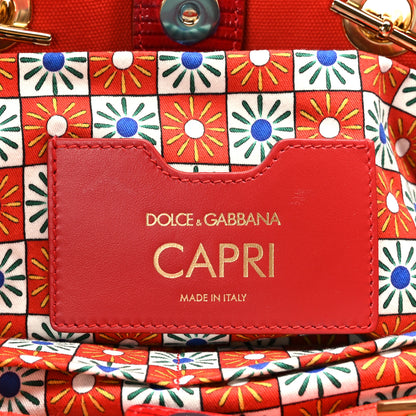 Dolce & Gabbana Canvas Snakeskin Carretto Print Capri Tote Red Multicolor 6 of 8