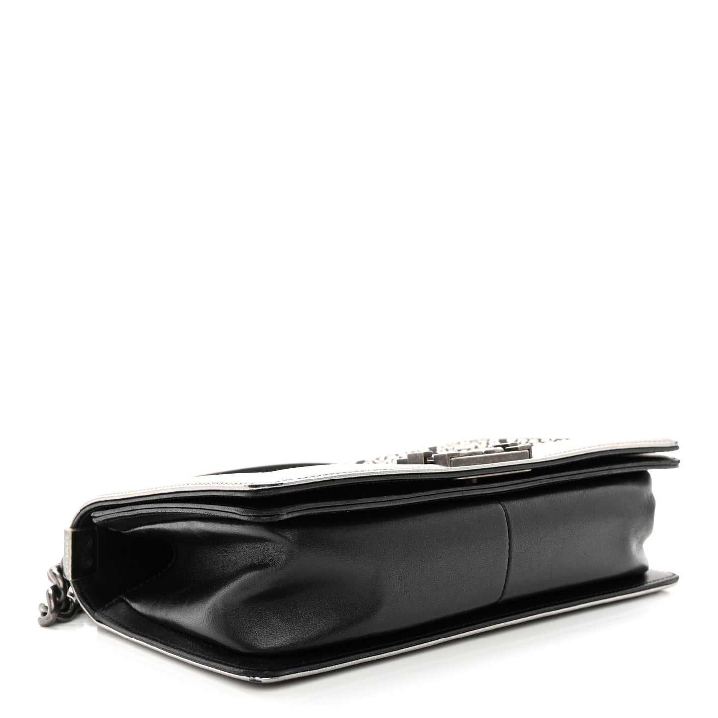 Metallic Lambskin Embellished Medium Boy Flap Black Silver