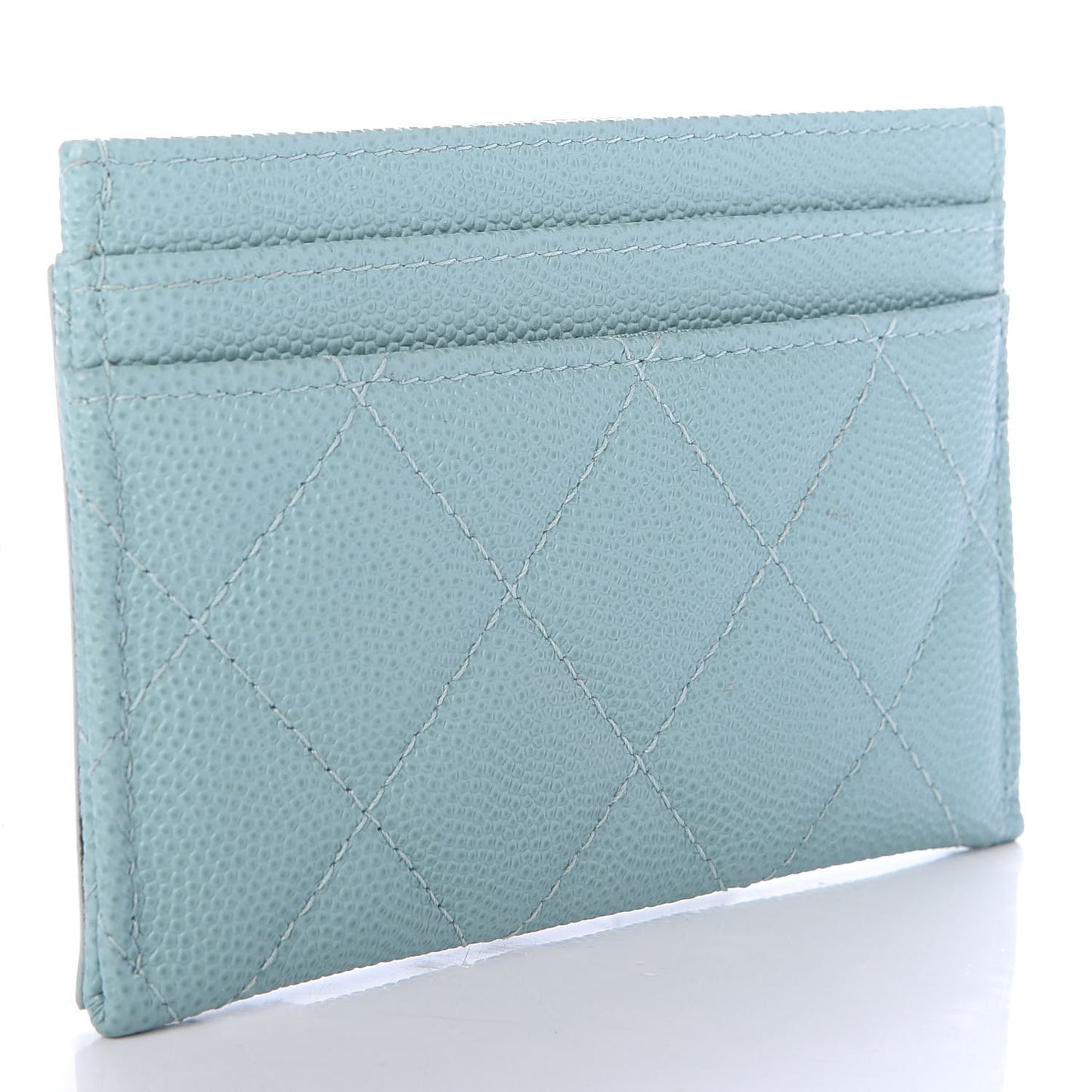 Caviar Quilted Filigree Card Holder Light Blue