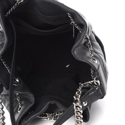 Chanel Caviar Flat Quilted CC Chain Bucket Drawstring Bag Black 5 of 9
