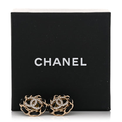 Chanel Crystal Lambskin Chain CC Stud Earrings Black Gold 5 of 5