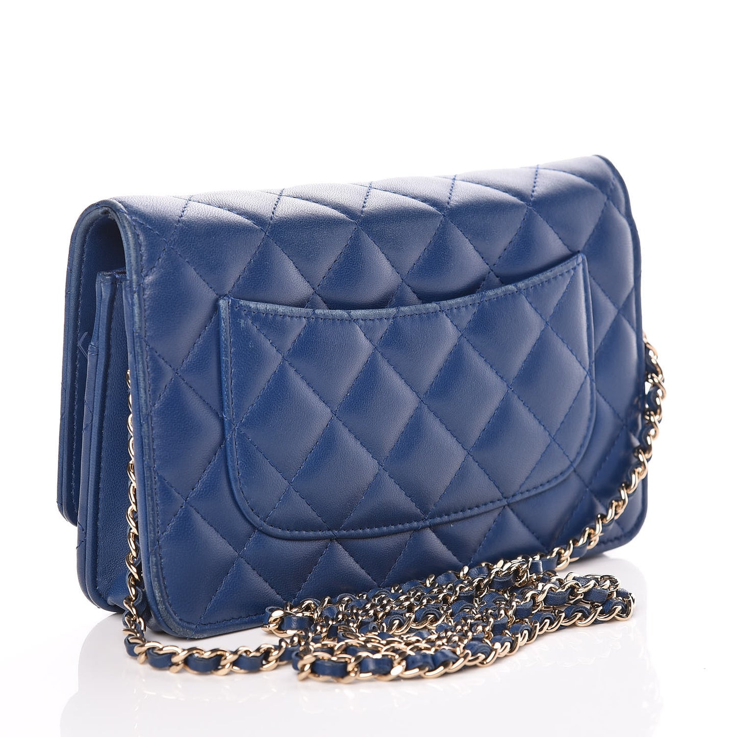 Lambskin Quilted Wallet On Chain WOC Dark Blue