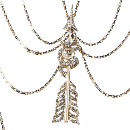 Chanel Crystal Pearl Multi Strand Chain CC Arrow Necklace Gold 4 of 7