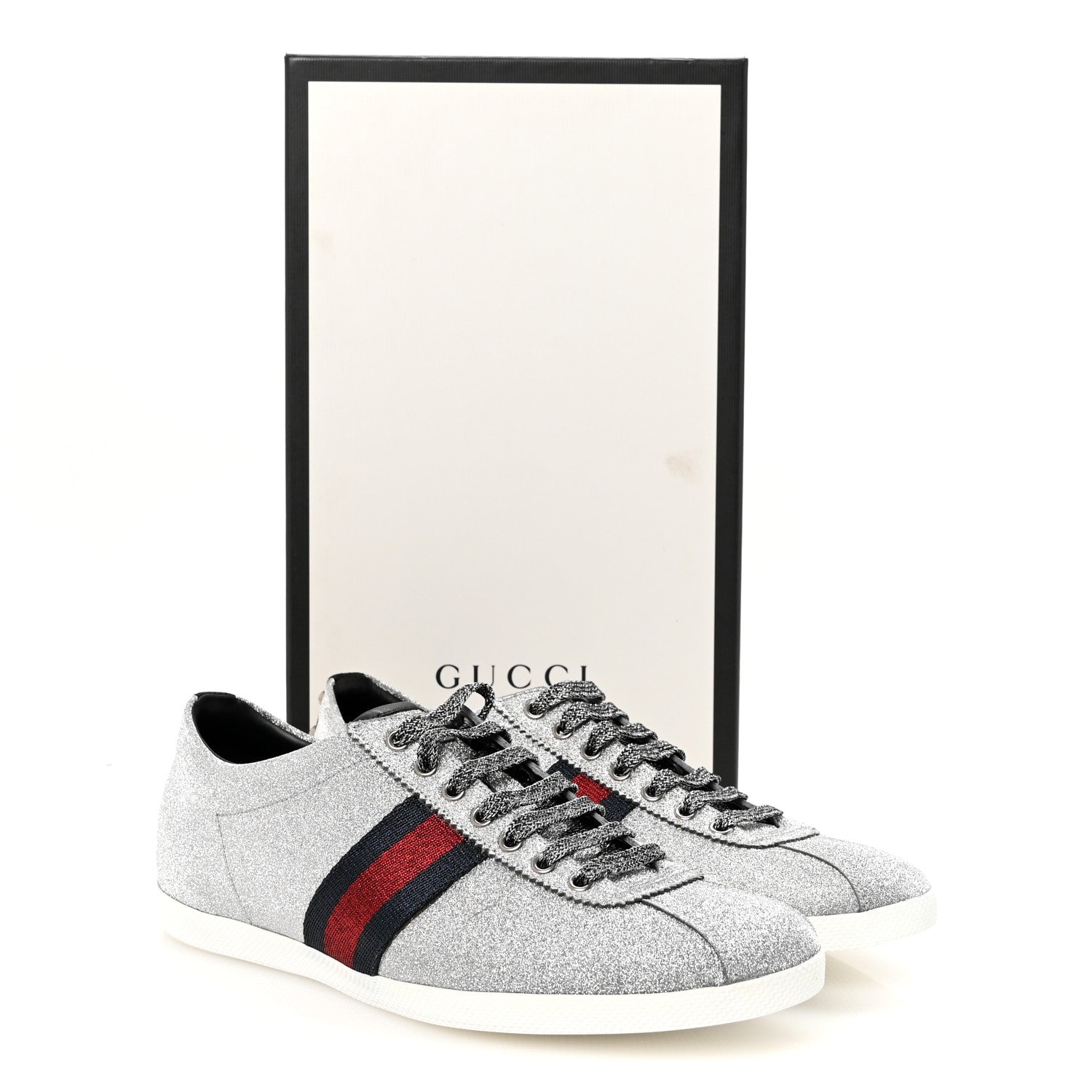 Gucci Glitter Fabric Studded Web Mens Sneakers 10.5 Silver 9 of 9