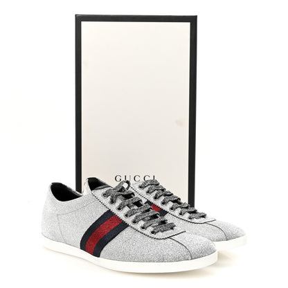 Gucci Glitter Fabric Studded Web Mens Sneakers 10.5 Silver 9 of 9
