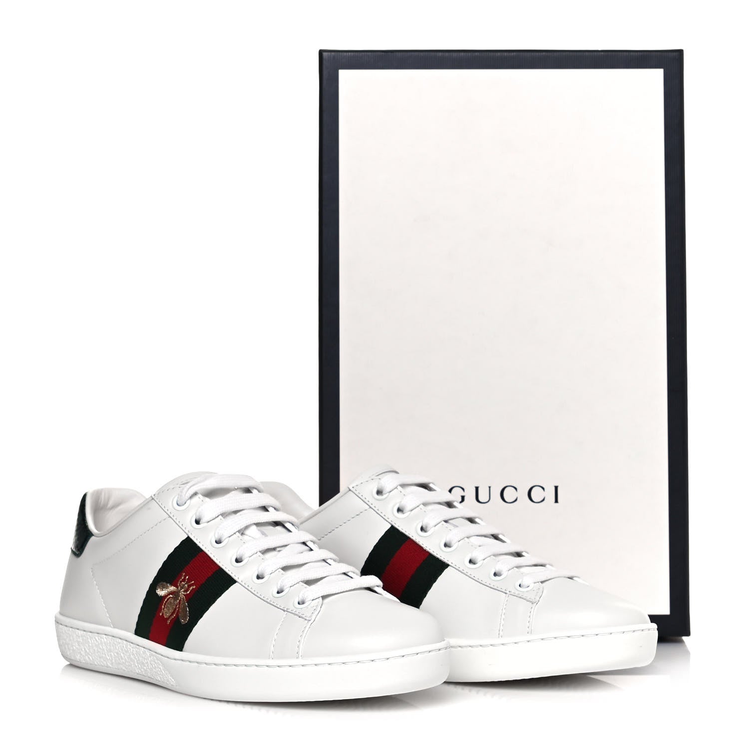 Gucci Calfskin Ayers Bee Embroidered Womens Ace Sneakers 36 White Green 8 of 8