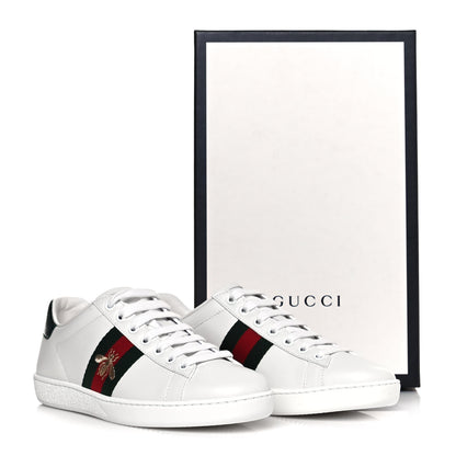 Gucci Calfskin Ayers Bee Embroidered Womens Ace Sneakers 36 White Green 8 of 8