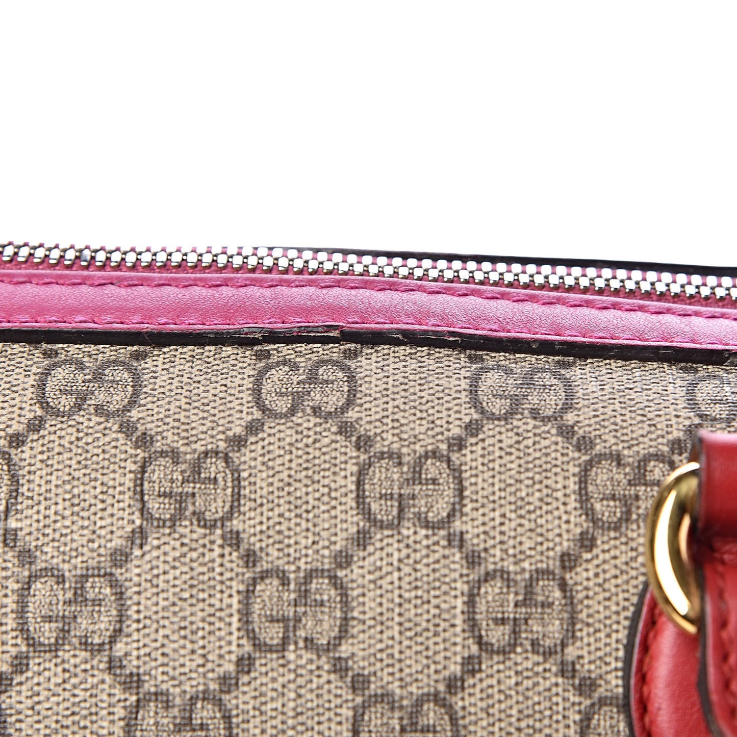 GG Supreme Monogram Medium Boston Beige Hibiscus Red New Rosette