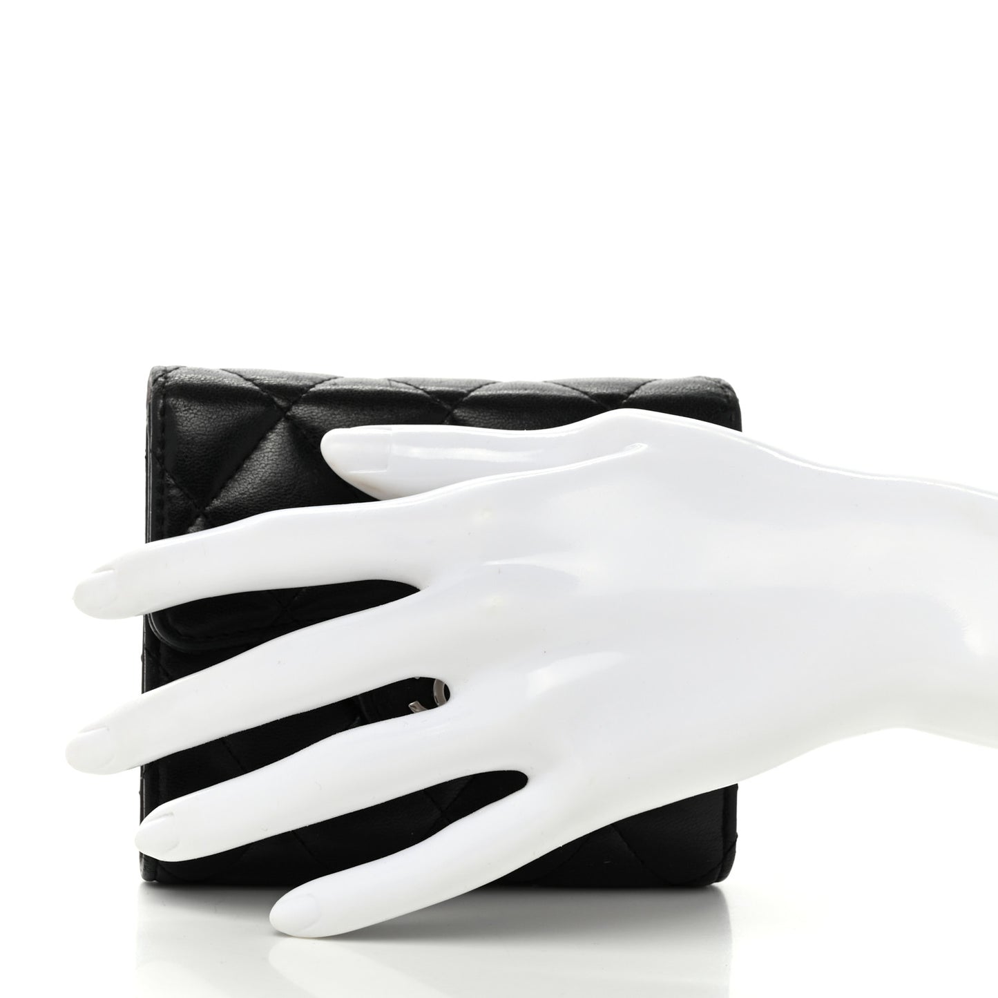 Lambskin Quilted Compact Flap Wallet Black