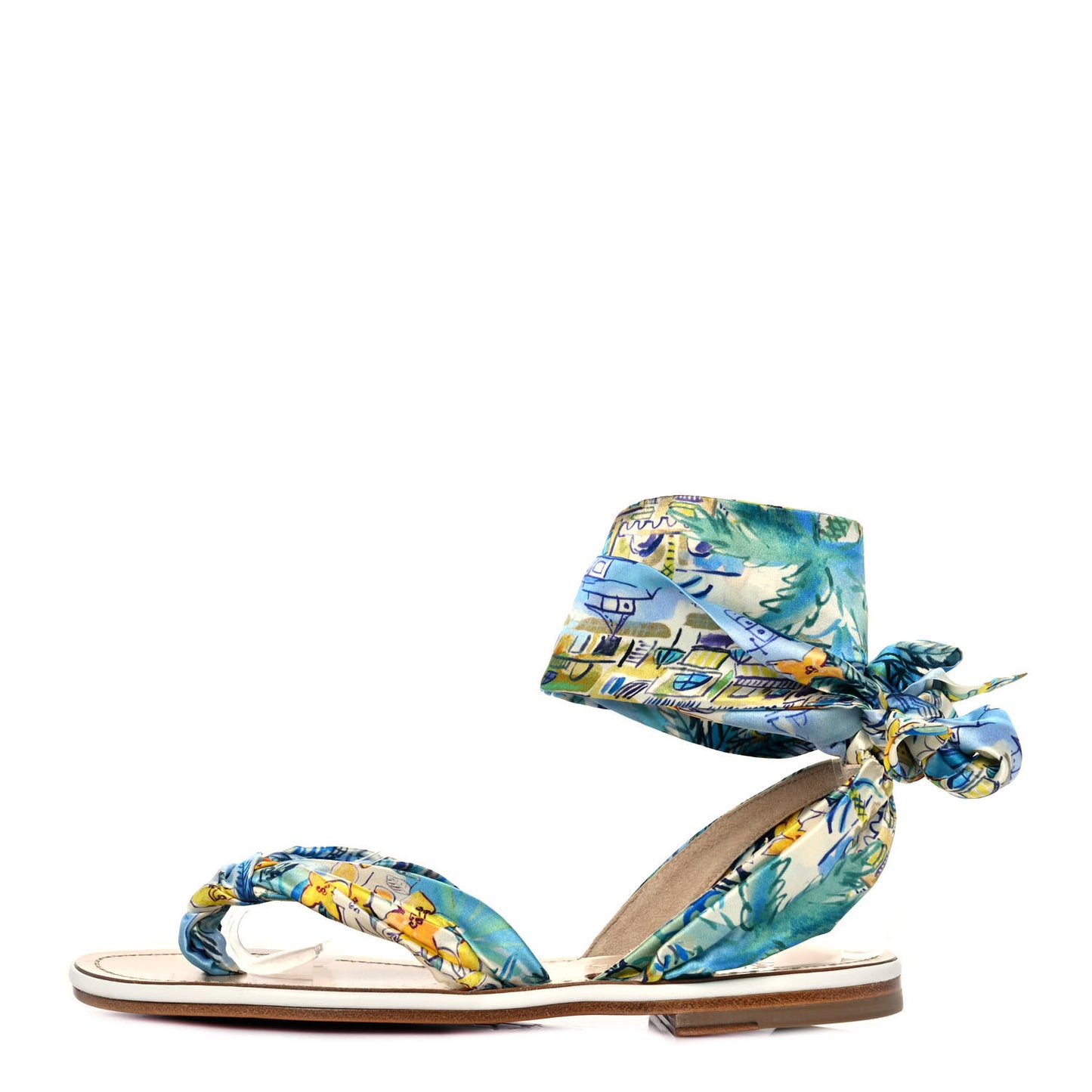 Nappa Crepe Satin Spetsos Flat Sandals 38 Bianco Multicolor