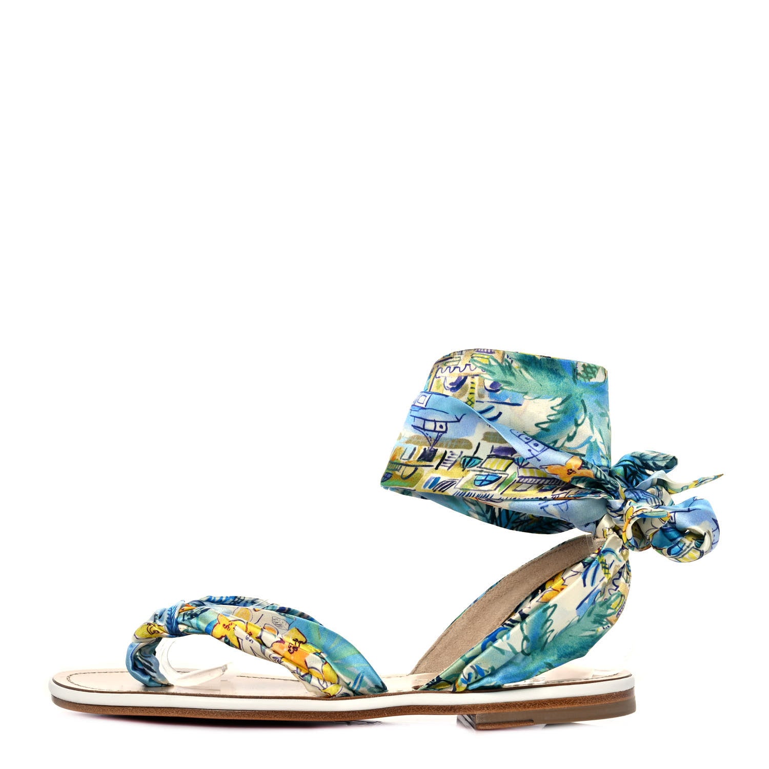 Christian Louboutin Nappa Crepe Satin Spetsos Flat Sandals 38 Bianco Multicolor 1 of 7