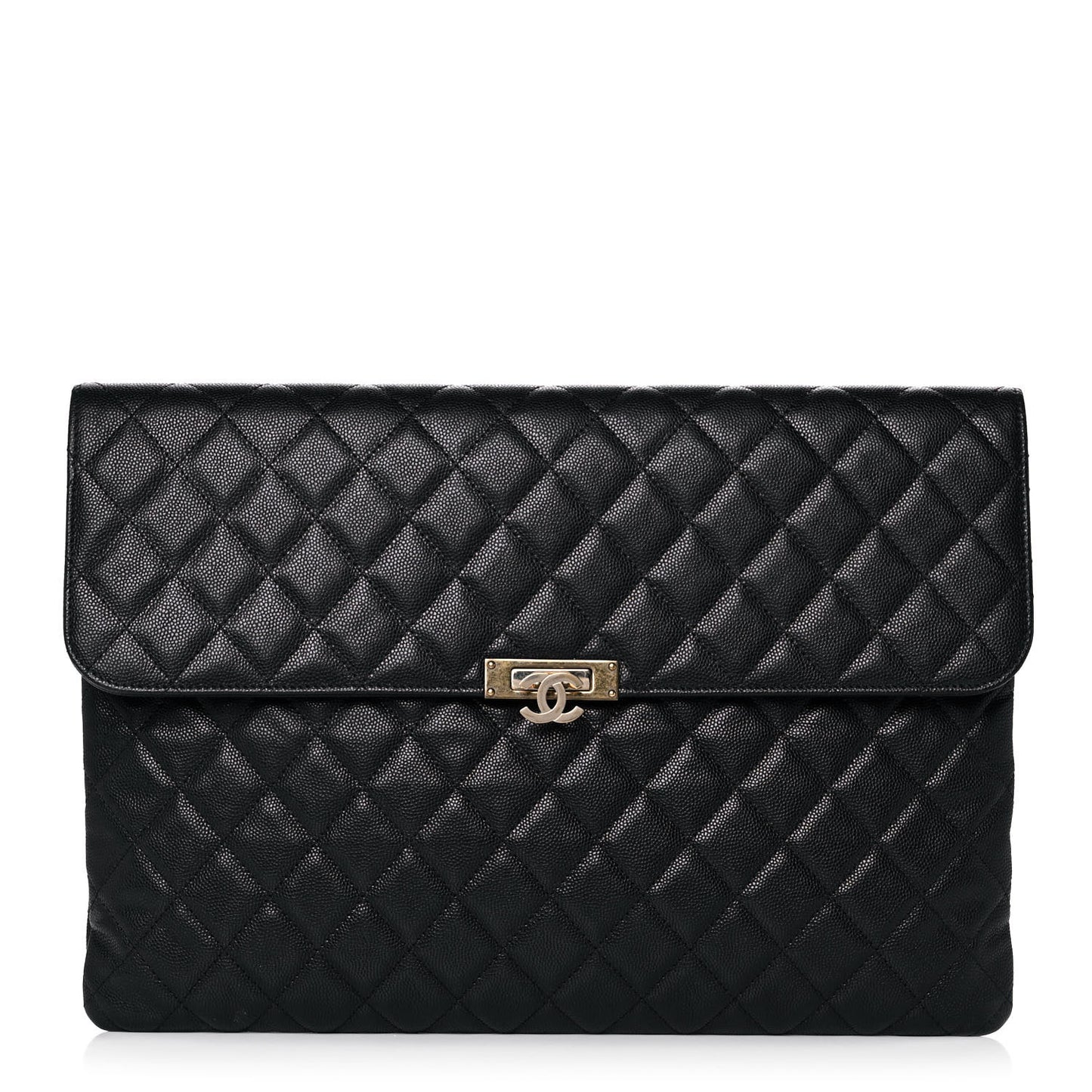 Caviar Quilted Large Golden Class Pouch Black
