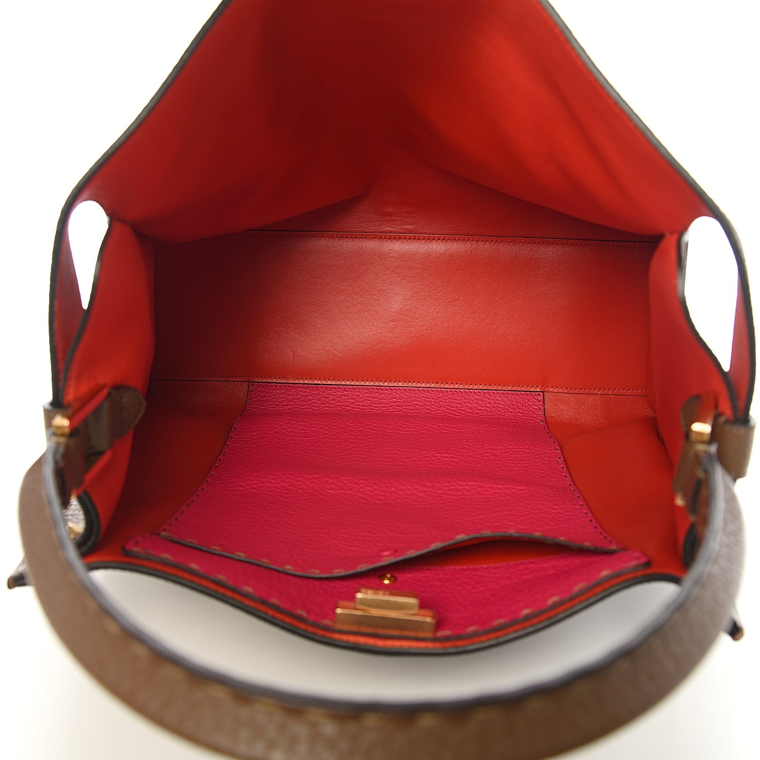 Fendi Cuoio Romano Selleria Bi-Color Large Peekaboo X-Lite Fango Papavero Fuxia 4 of 9
