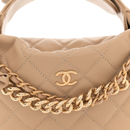 Chanel Shiny Caviar Quilted Bow Pouch Hobo Dark Beige 8 of 10