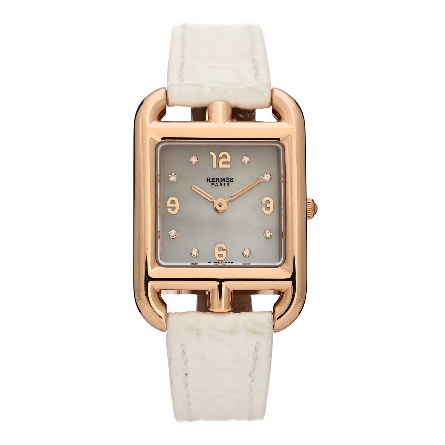 18K Rose Gold Alligator Diamond Mother of Pearl 23mm Cape Cod Quartz Watch Blanc