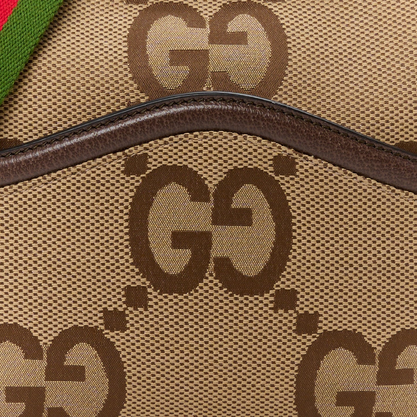 Monogram Jumbo GG Textured Dollar Calfskin Web Messenger Shoulder Bag Camel Ebony New Acero