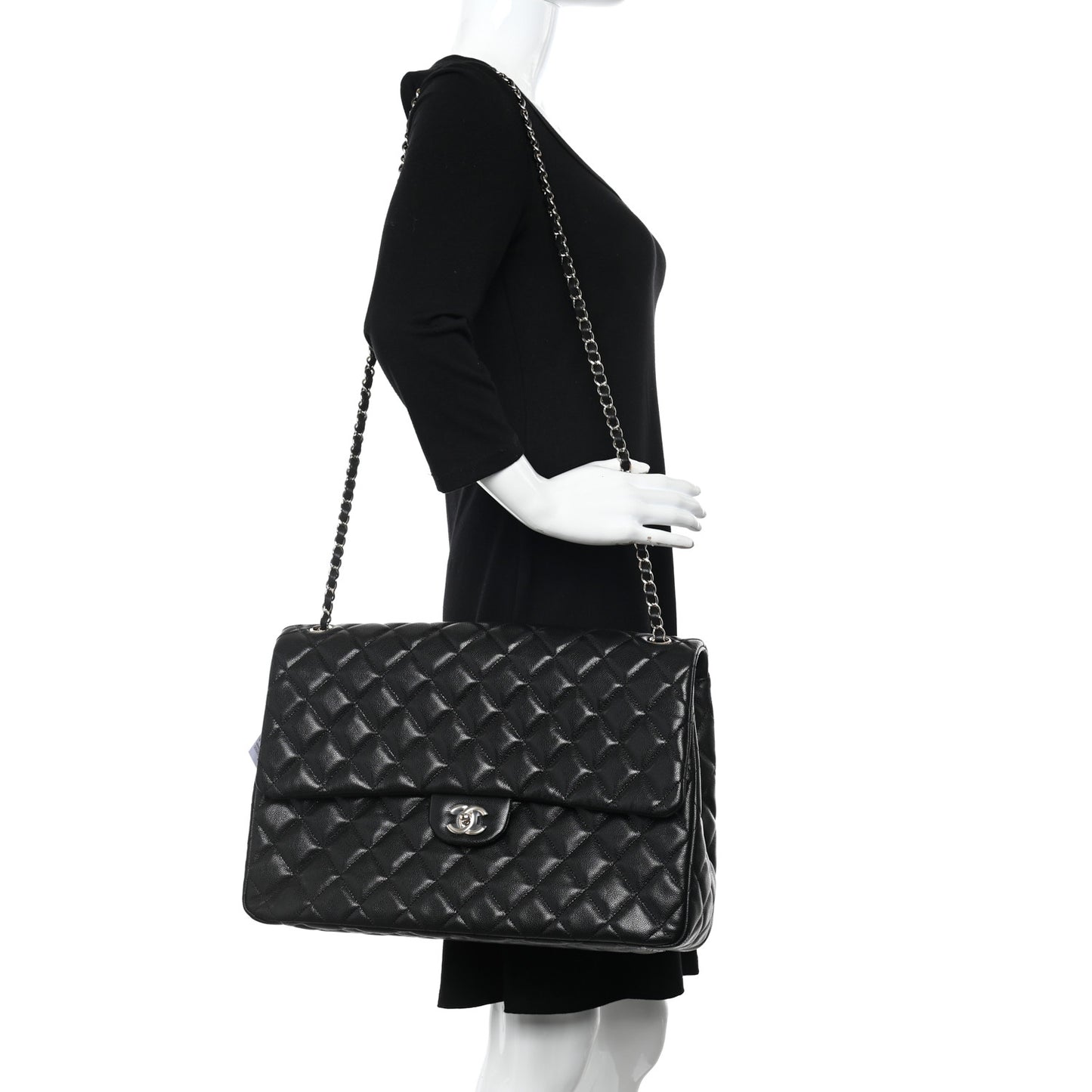 Caviar Quilted XXL Travel Flap Bag Black