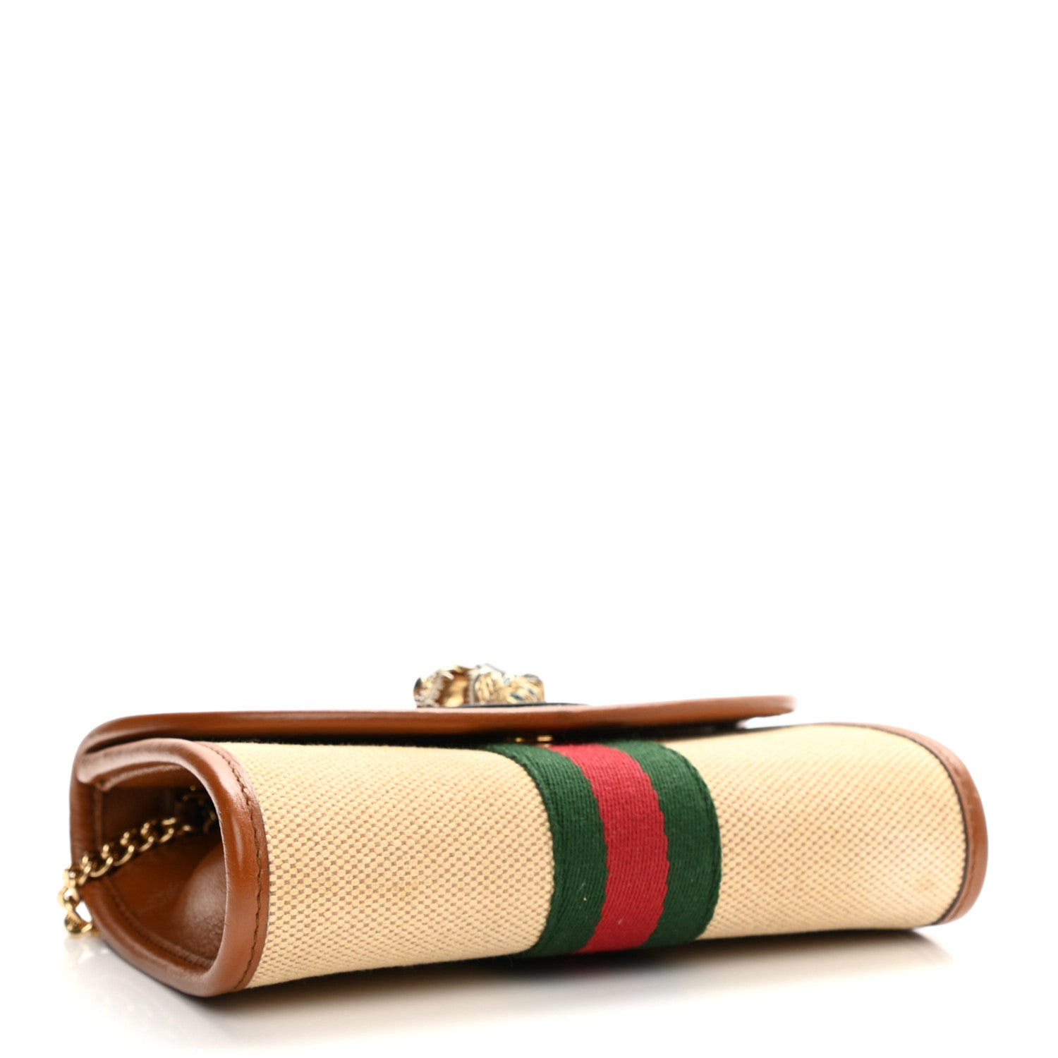 Gucci Vintage Canvas Calfskin Web Mini Rajah Slim Flap Shoulder Bag Sand Light Cuir 4 of 11
