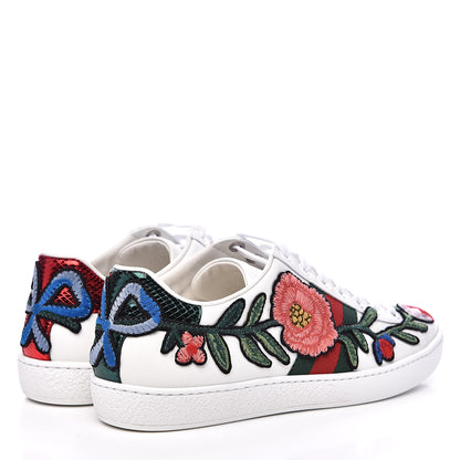 Gucci Calfskin Web Floral Embroidered Womens Ace Sneakers 36 White 4 of 10