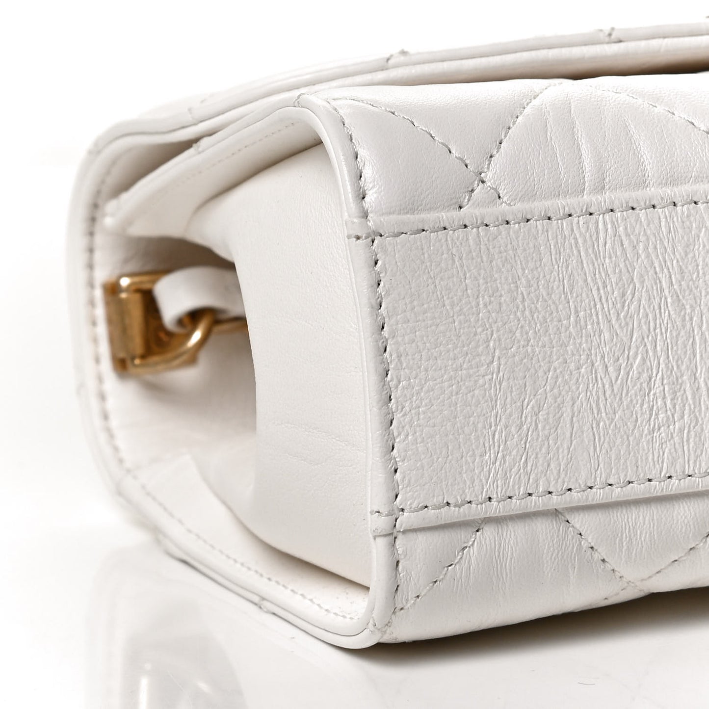 Crumpled Lambskin Quilted Mini CC Links Top Handle Flap White