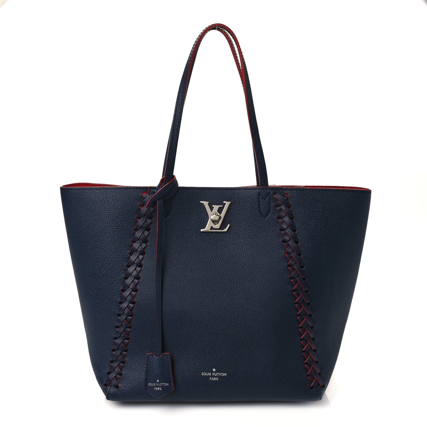 Calfskin Braided Lockme Cabas Marine Rouge
