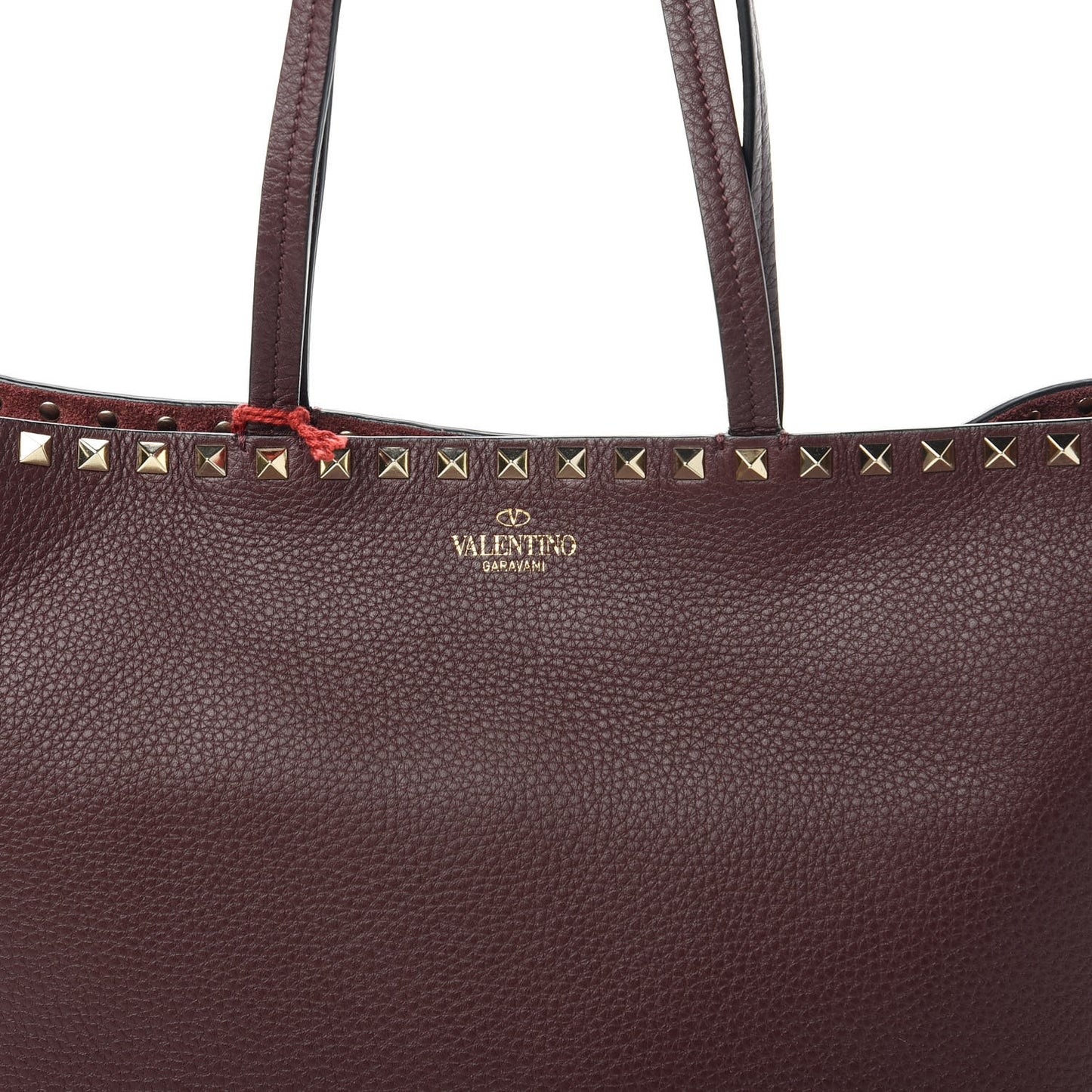 Grained Calfskin Small Rockstud Shoulder Tote Rubin