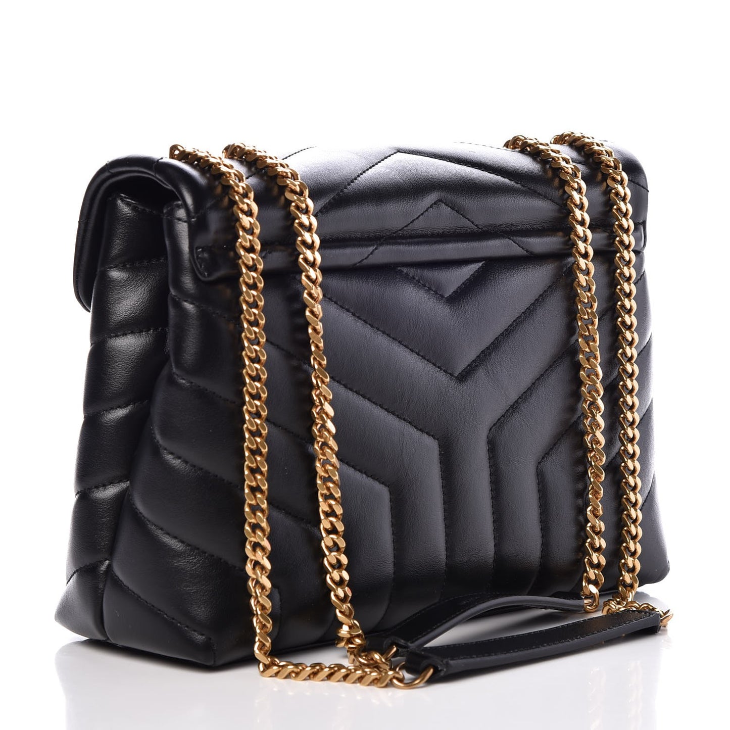 Calfskin Y Quilted Monogram Small Loulou Chain Satchel Black