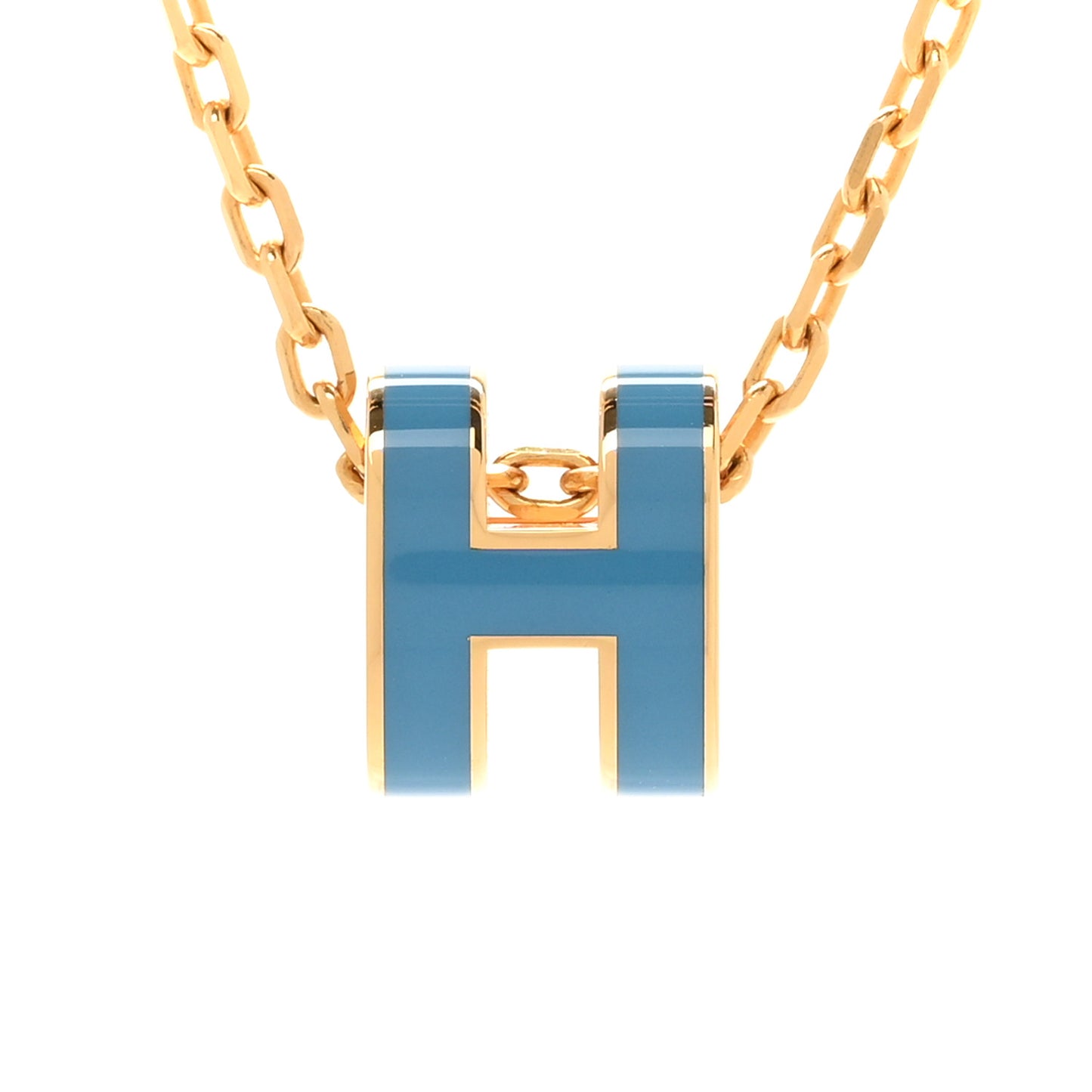 Lacquered Gold Mini Pop H Pendant Necklace Bleu Jean