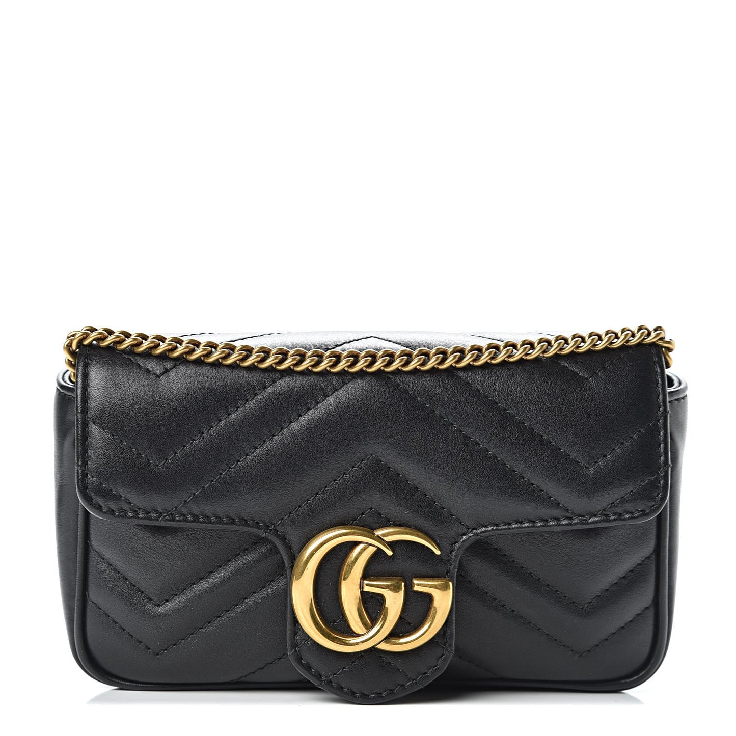 Calfskin Matelasse Super Mini GG Marmont Shoulder Bag Black