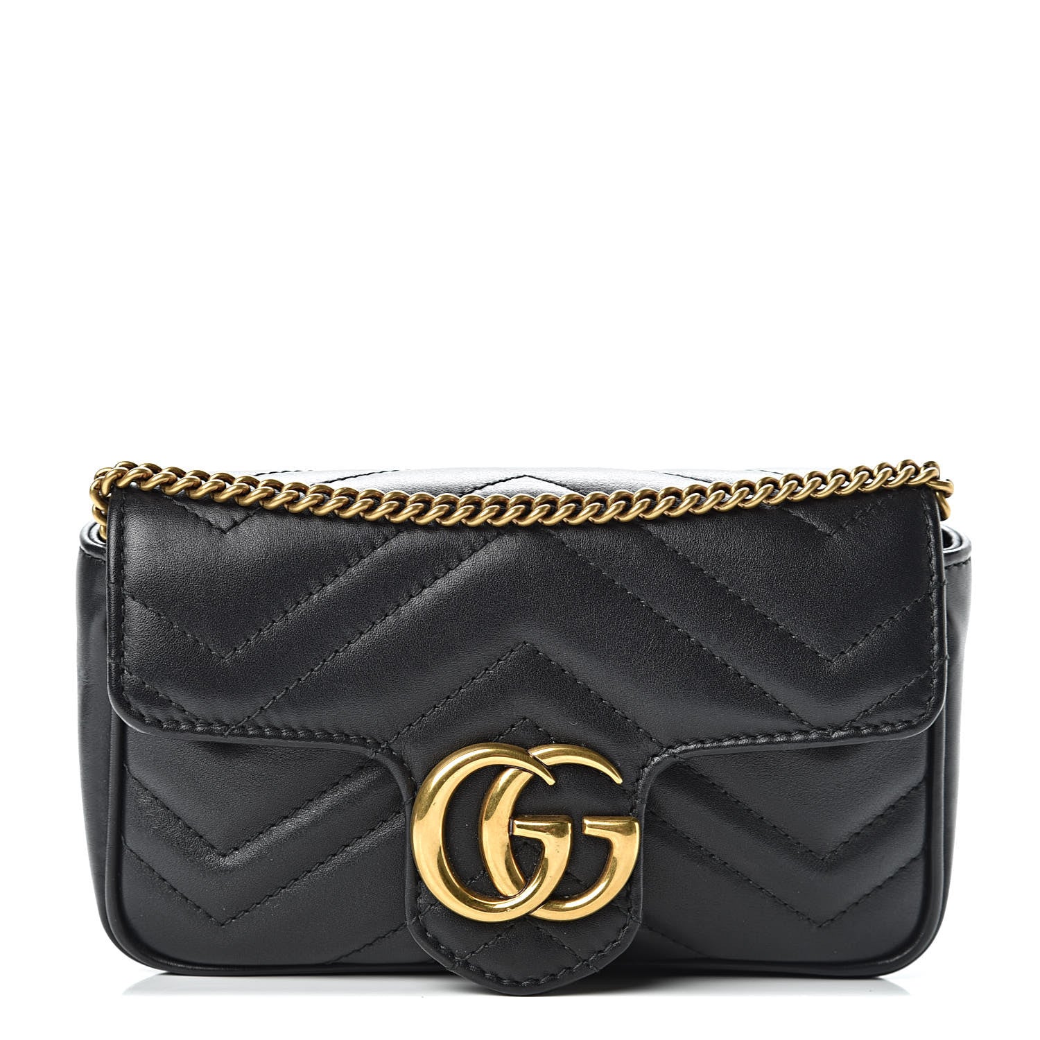 Gucci Calfskin Matelasse Super Mini GG Marmont Shoulder Bag Black 1 of 13