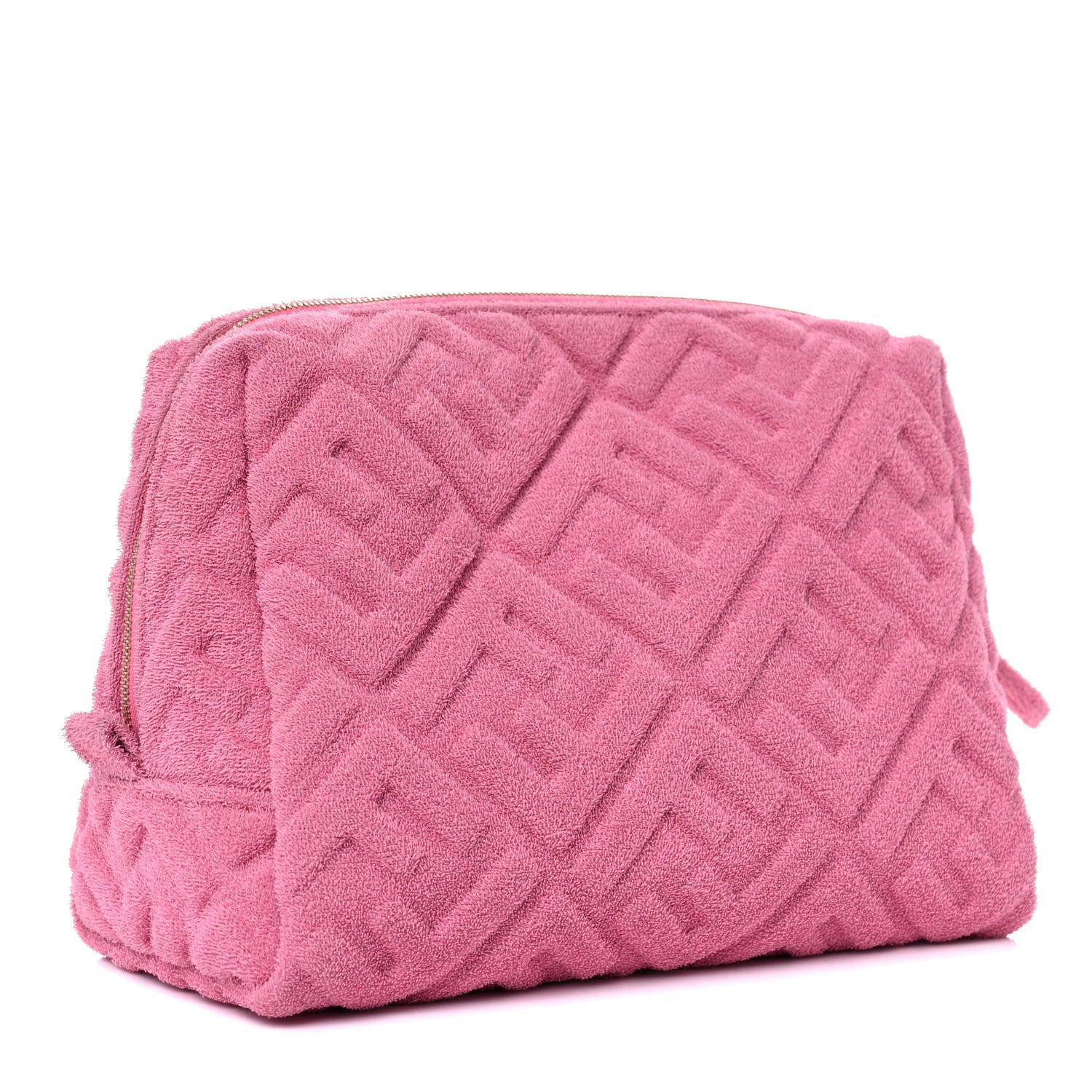 Fendi Terry Cloth Vitello Century Matte FF 1974 Embossed Medium Trapezoid Beauty Pouch Lollypop 3 of 11