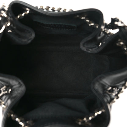 Chanel Crumpled Calfskin Quilted Chain All Over Drawstring Bucket Bag Black 5 of 10