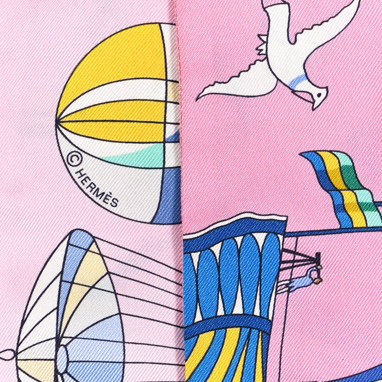 Hermes Silk Les Folies Du Ciel Twilly Rose Bleu Jaune Vif 4 of 4