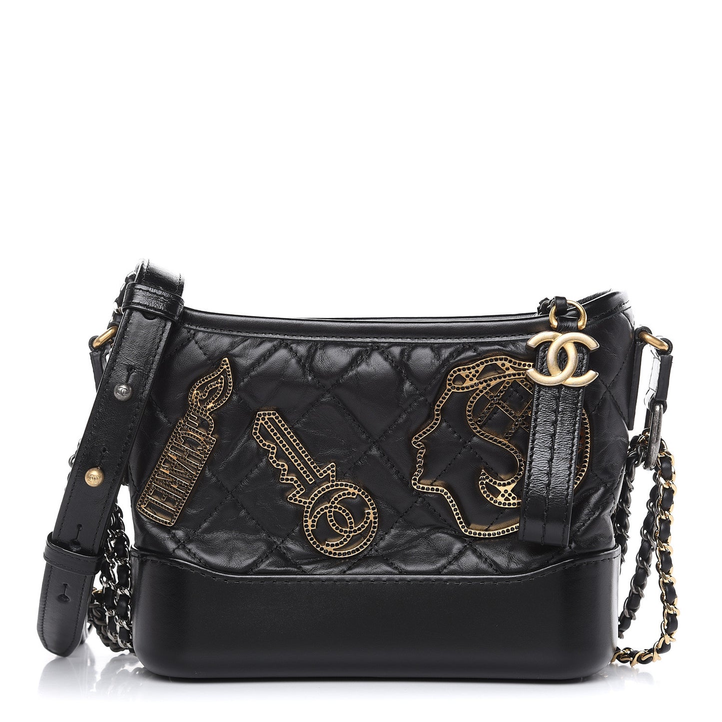 Aged Calfskin Quilted Charms Small Gabrielle Hobo Black