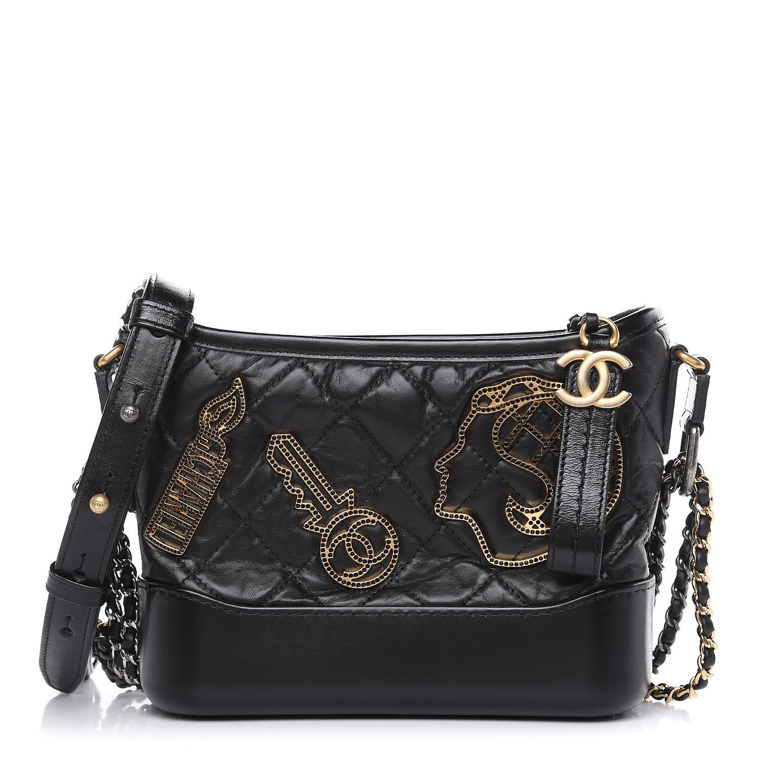 Chanel Aged Calfskin Quilted Charms Small Gabrielle Hobo Black 1 of 10