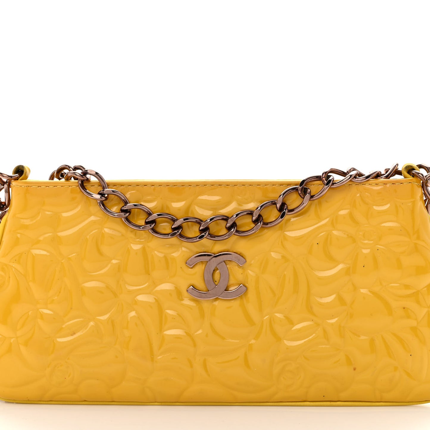 Patent Camellia Embossed Pochette Yellow