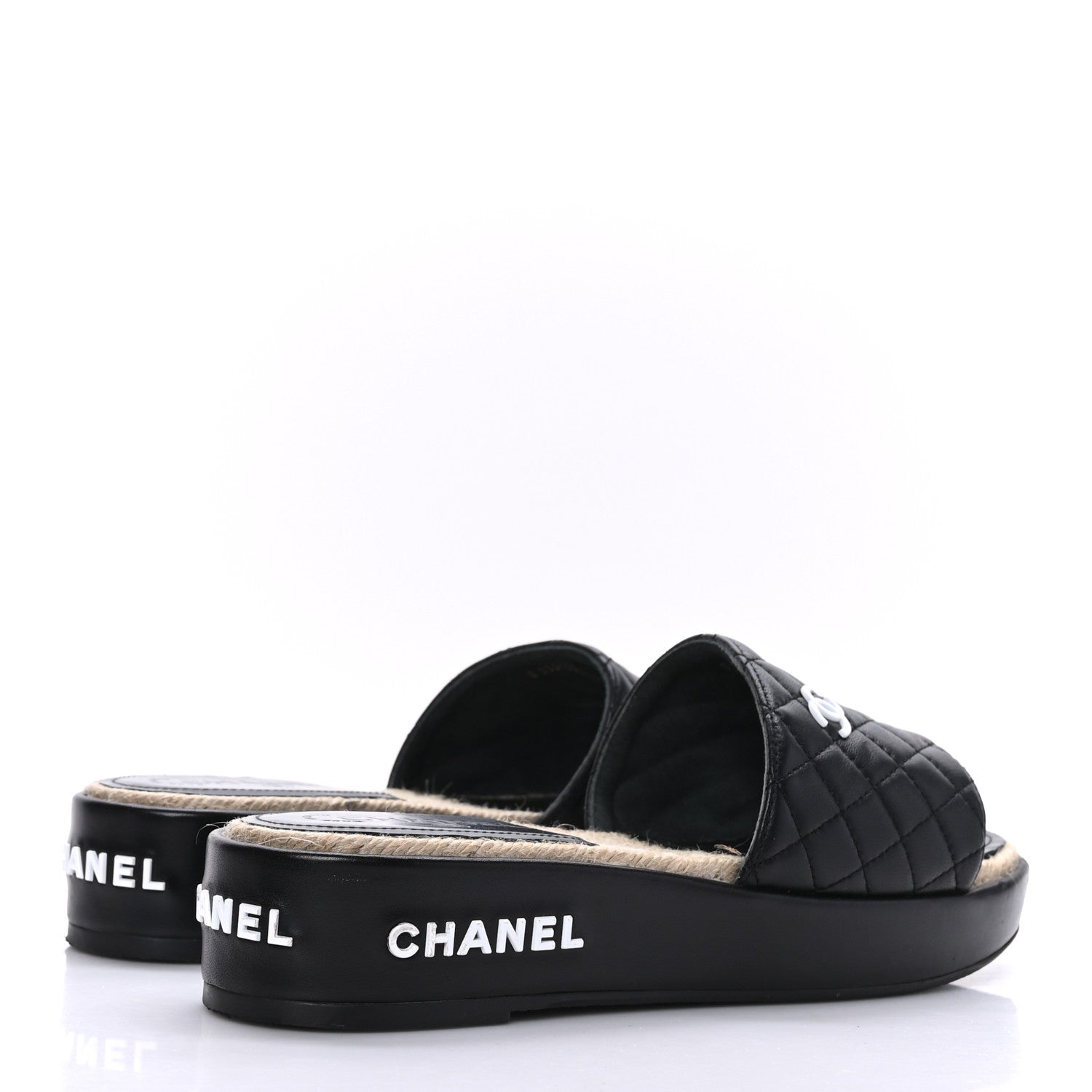 Chanel Lambskin Quilted CC Espadrille Slip On Sandals 40 Black 4 of 9