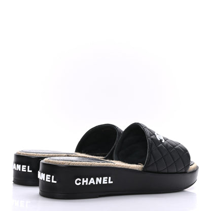Chanel Lambskin Quilted CC Espadrille Slip On Sandals 40 Black 4 of 9