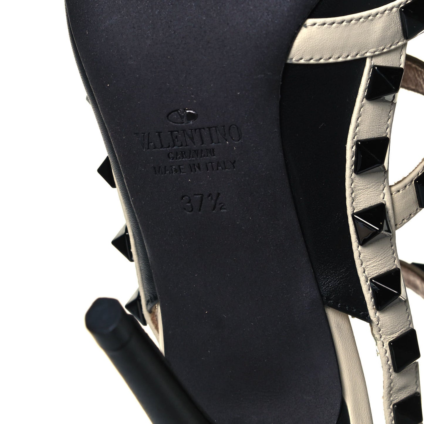 Calfskin Rockstud Ankle Strap 100mm Pumps 37.5 Black Light Ivory
