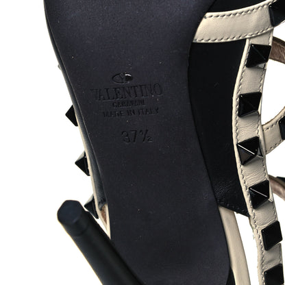 Valentino Garavani Calfskin Rockstud Ankle Strap 100mm Pumps 37.5 Black Light Ivory 6 of 7