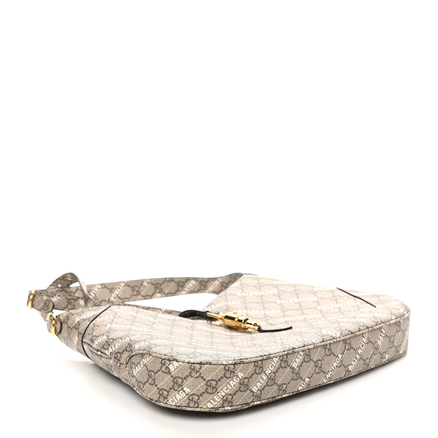 X BALENCIAGA GG Supreme Monogram Logo Print Medium Jackie 1961 Hobo Beige Ebony