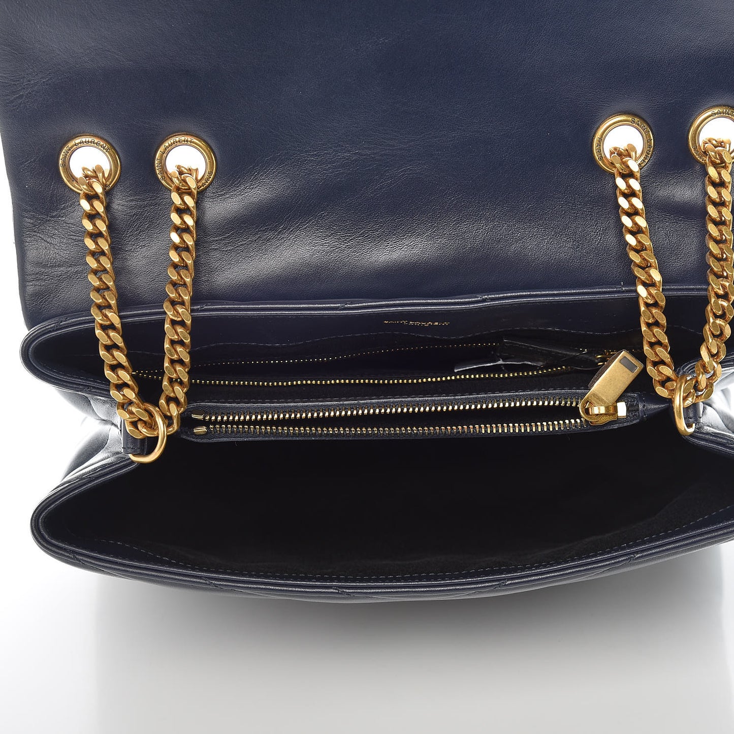 Calfskin Y Quilted Monogram Medium Loulou Chain Satchel Medium Blue
