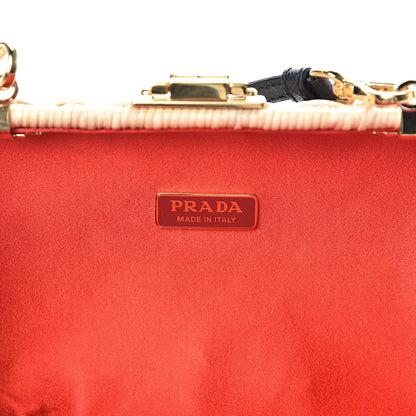 Prada Wicker Saffiano Hibiscus Print Crossbody Clutch Rosso 5 of 9