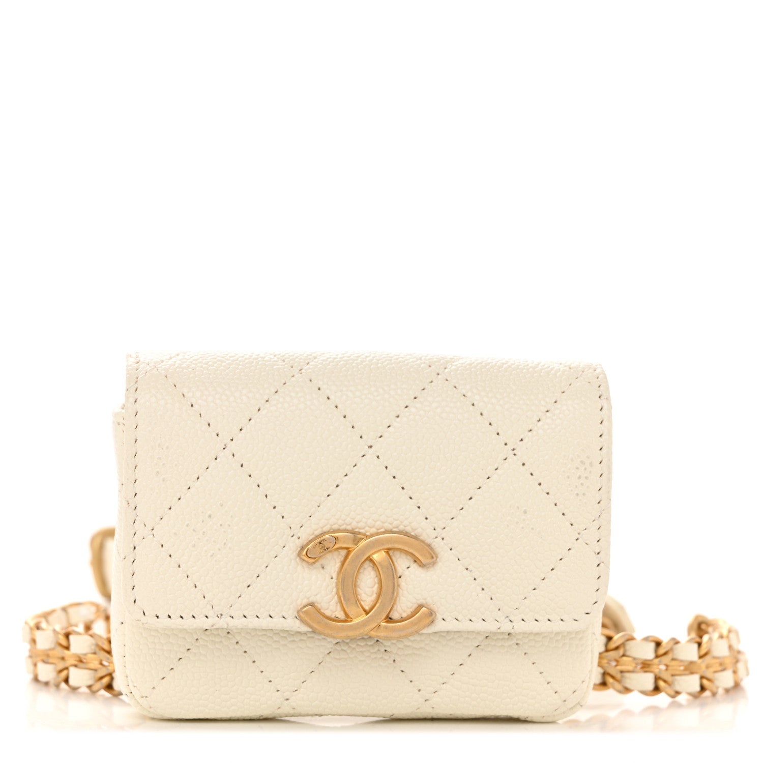 Chanel Shiny Caviar Quilted Chain Melody Belt Bag White 1 of 15