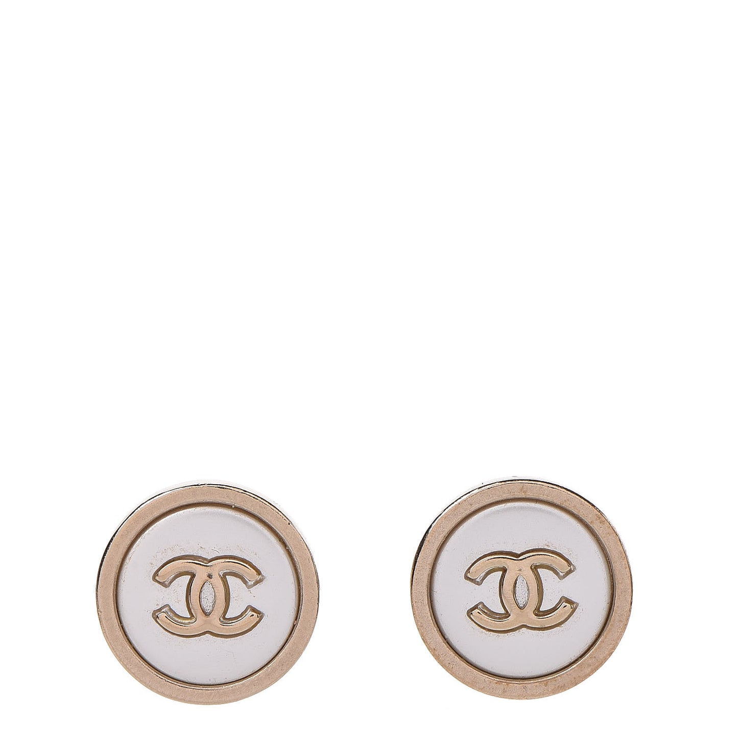 Enamel CC Earrings Gold Pearly White