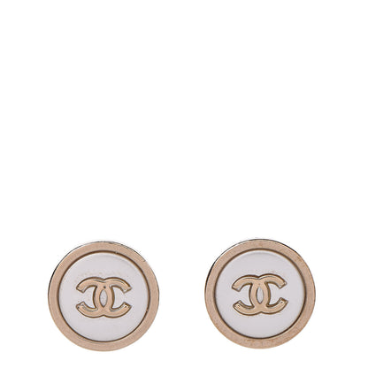 Chanel Enamel CC Earrings Gold Pearly White 1 of 5