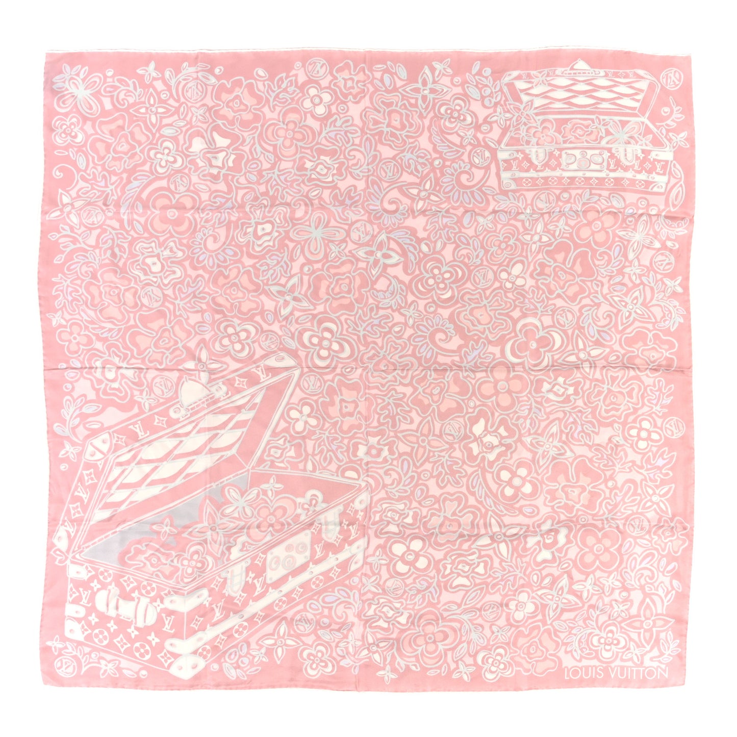 Silk Floral Trunk Square Scarf Pink