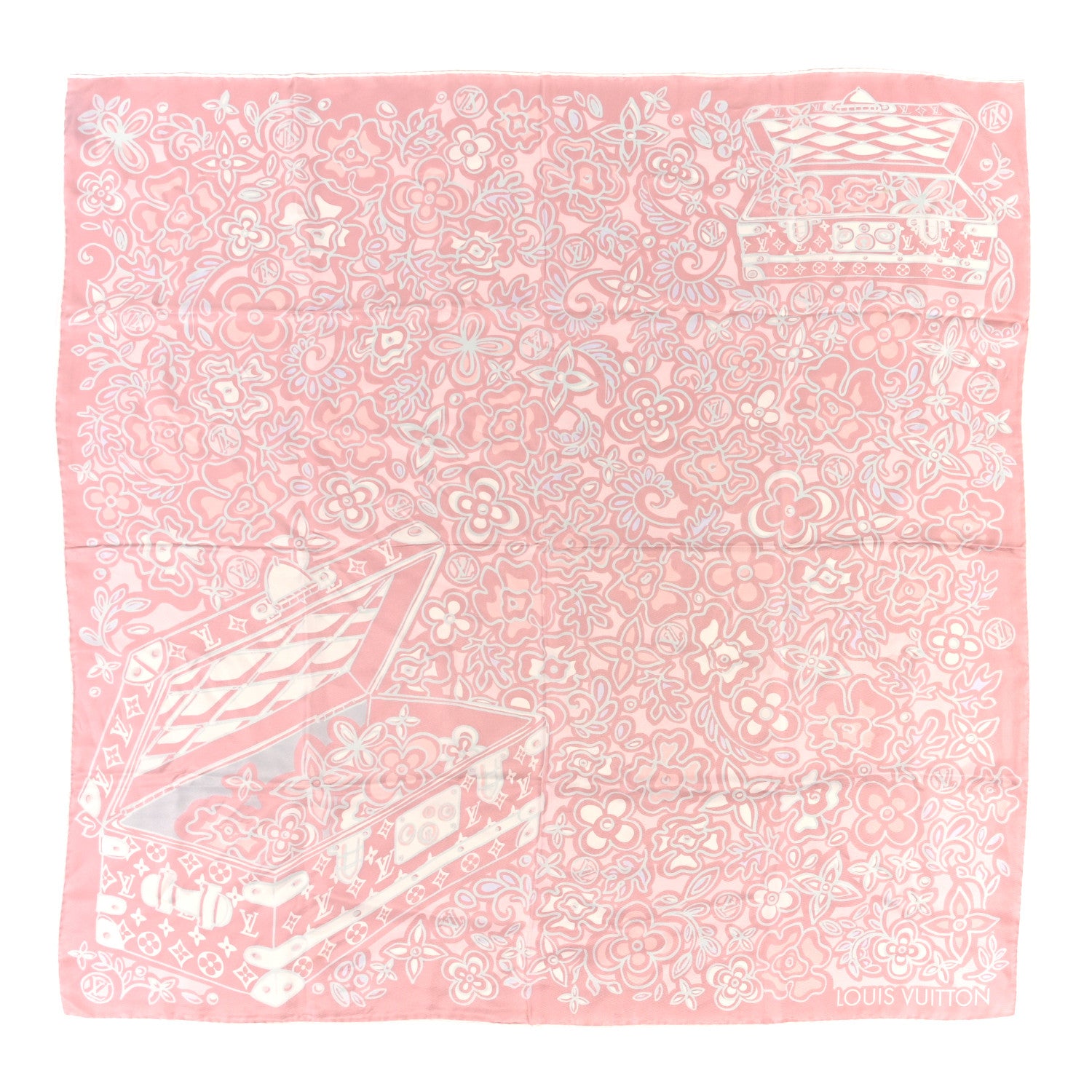 Louis Vuitton Silk Floral Trunk Square Scarf Pink 1 of 3