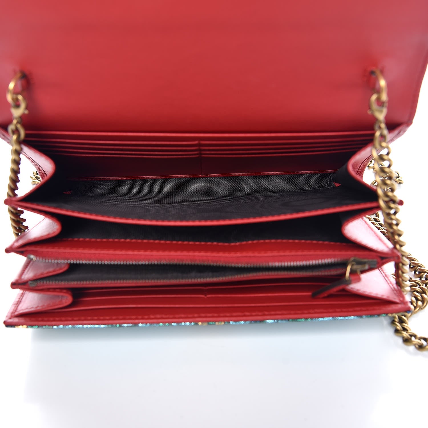 Gucci Metallic Brocade Calfskin Mini Dionysus Chain Wallet Black Blue Azure 7 of 8